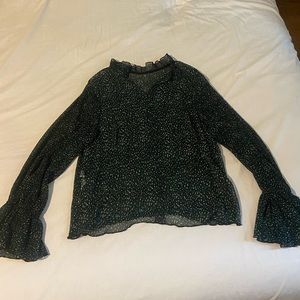 ZARA top - black green and white sheer top